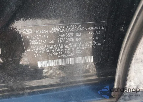 2015 Hyundai Elantra Se z USA, uszkodzony, nr VIN 5NPDH4AE6FH651625